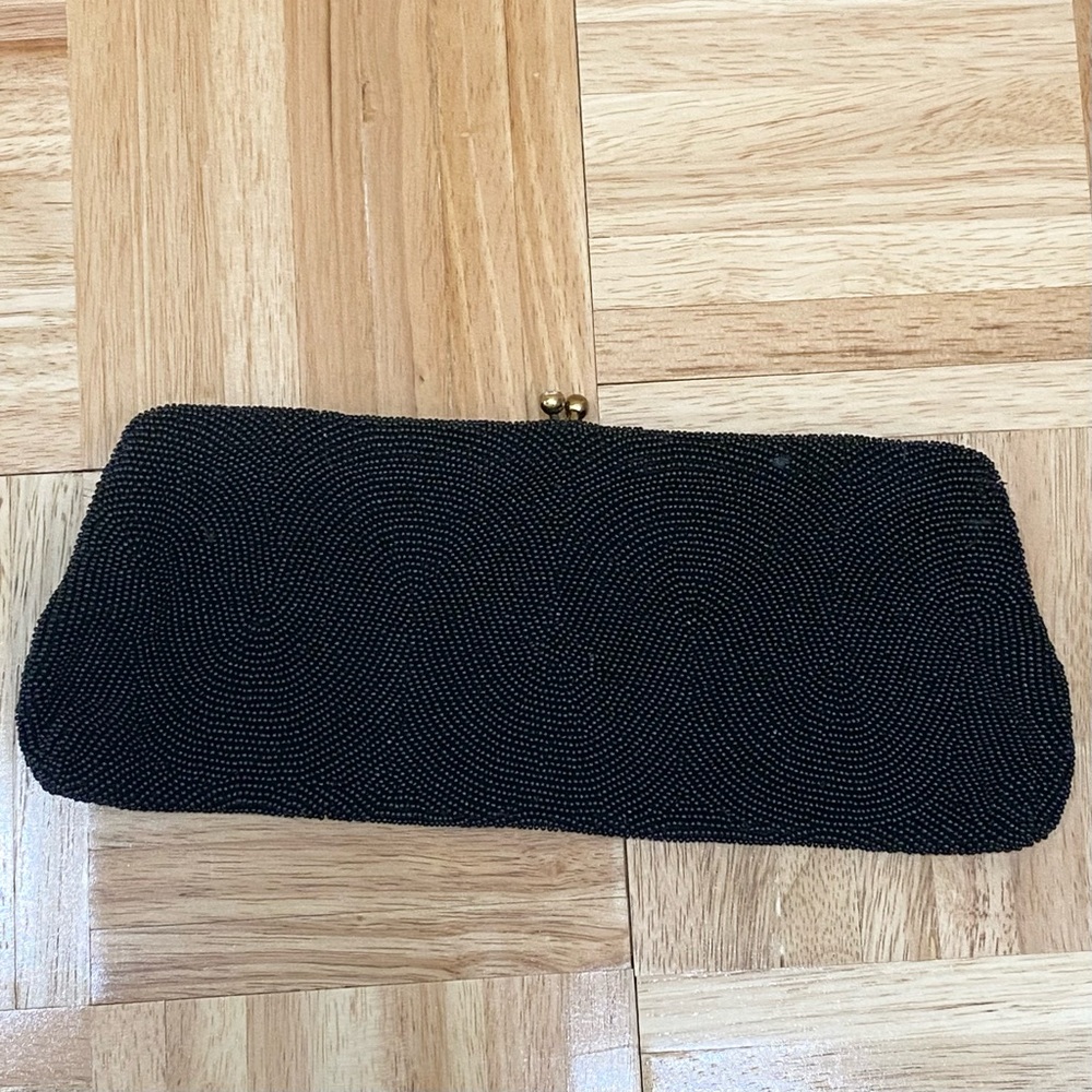 Vintage 60s CHARBET Belgium Handmade Black Seed Beads Beaded Long Clutch Bag